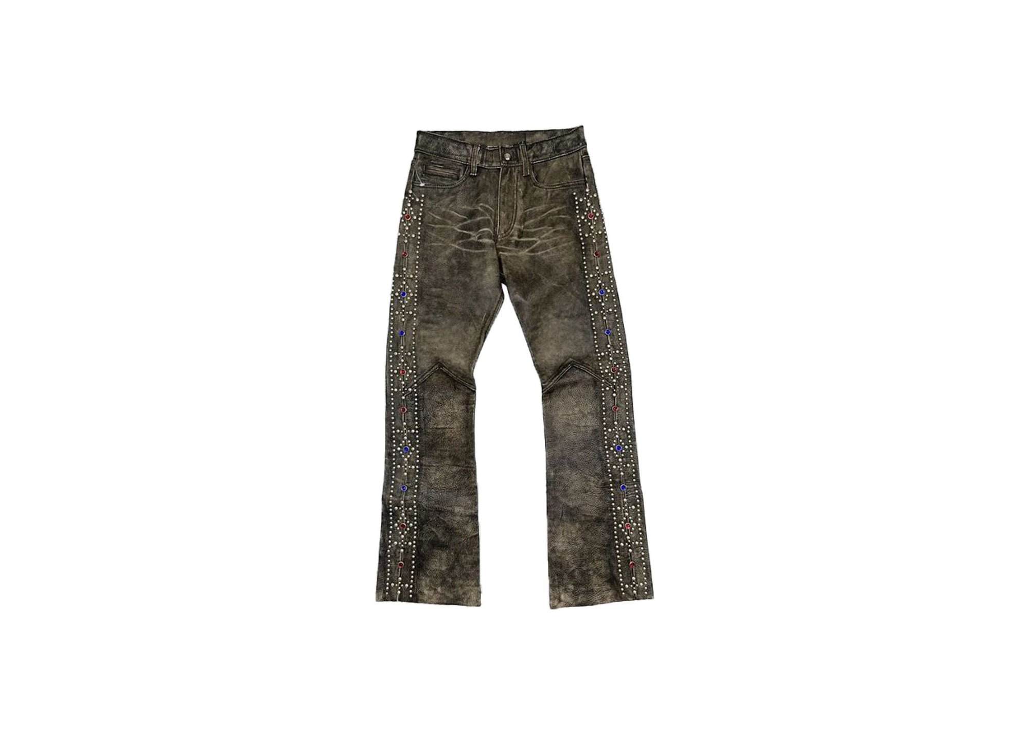 Aged Leather Studded Pants