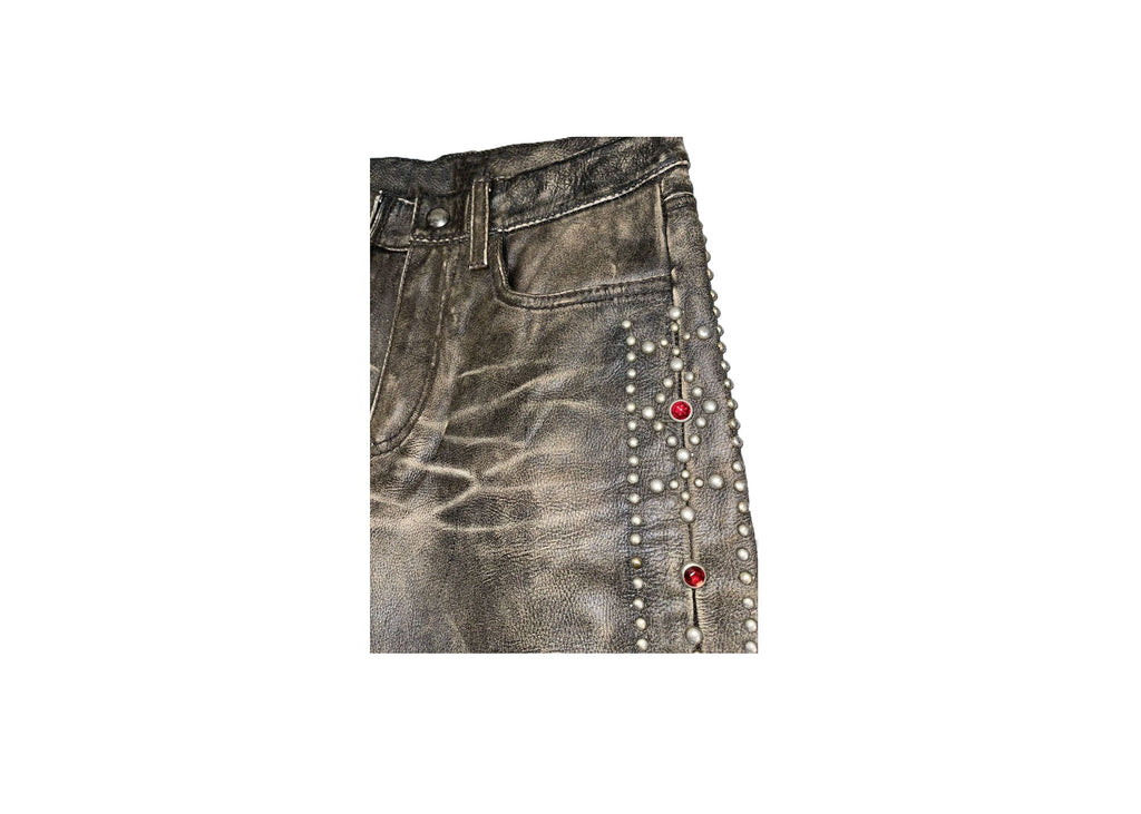 Aged Leather Studded Pants